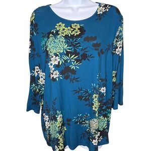 NWT J. Jill Wearever Womens Teal Floral Tunic Top XL Flowy Casual Office Comfort